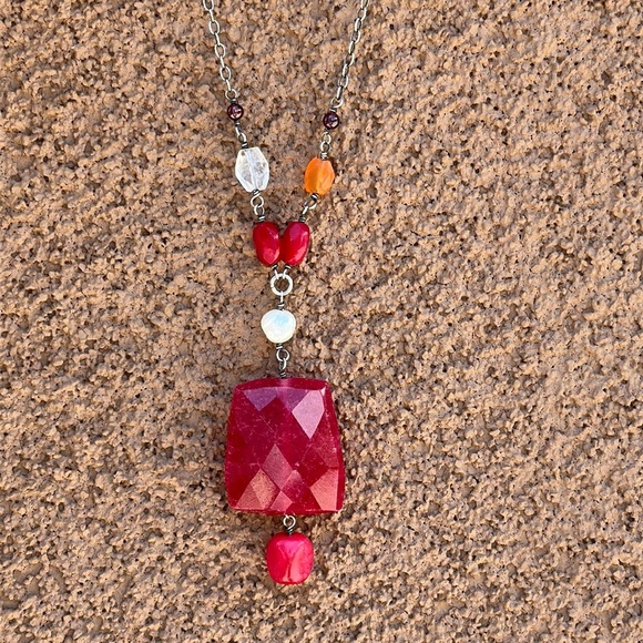 Silpada Sterling Silver Oxidized Ruby Jade & Gemstone Pendant Necklace N1061 - Picture 1 of 11